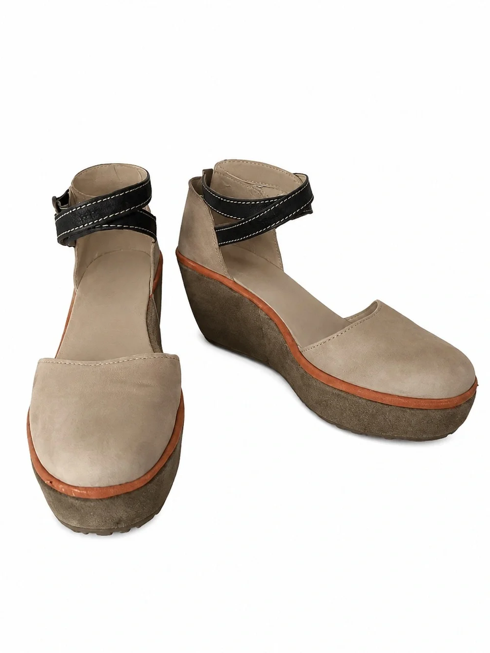 Fly London Punch Penn Wedge Sandals Taupe Nubuck Leather Size 40